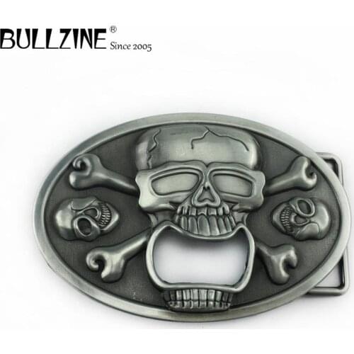 Bullzine zinc alloy skull Bottle opener belt buckle pewter finish FP-02137-1 Luxurious western cowboy jeans gift belt buckle