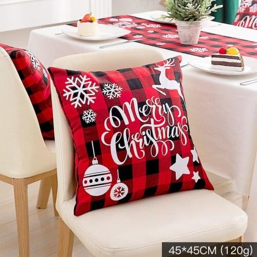 Merry Christmas Decor Christmas Ornaments Linen Check Pillowcase Cushion Cover For Home Sofa Elk Pillow Case Navidad Xmas Gifts