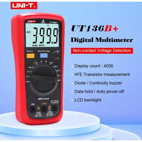 UNI-T UT136B+ Auto Range Digital Multimeter AC/DC 1000V 10A multimetro 4 times/second sampling rate with HFE Hz NVC Test