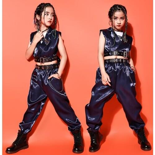 Kids Ballroom Hip Hop Dance Clothes Girls Jazz Performance Clothing Sleeveless Street Dance Stage Costume Rave Clothes VDB3487
