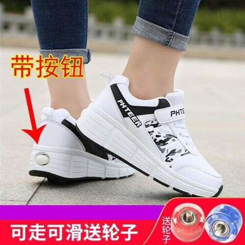 Kids roller skates shoes for toddler boy girl children tennis sneakers with wheels Adult rollers skate shoes Shoelace wheels