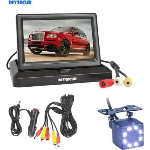 DIYSECUR 5" Backup Car Monitor LCD Display Reversing Car LED Camera Color Night Vision Rear View Mirror HD Camera Kit Security