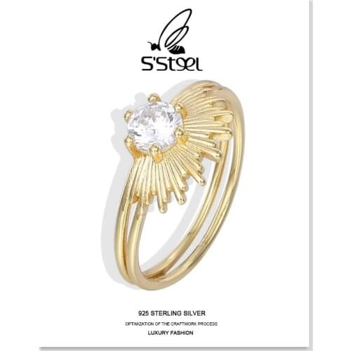 Double Deck 925 Sterling Silver Anillos For Women Vintage Bague Zircon Femme Argent 925 Couple Rings Accesorios Mujer Sieraden