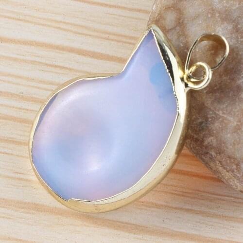 FYSL Light Yellow Gold Color Ammonite Reliquiae Opalite Opal Pendant for Gift Rose Pink Quartz Jewelry