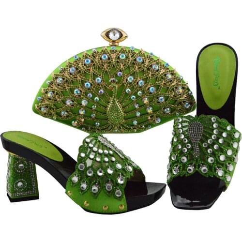 Grass green Color Italian Shoes with Matching Bags African Women Nigerian bag and shoe set Women Wedding Shoes and Bag QSL004