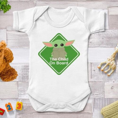 The Child On Board Star War Cute Newborn Baby Romper Infant White Short Sleeve Baby Body Clothes Yoda Print Boy Girl BodySuit