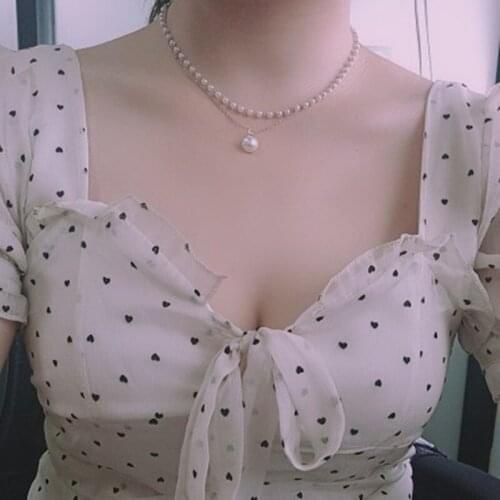 Korean net red exquisite simple double-layer pearl necklace female tide clavicle chain short neckband neck jewelry