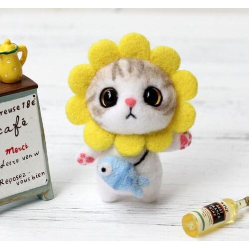 Cat Doll With Rabbit Wool Felt Craft DIY Non Finished Poked Set Handcraft Kit For Needle Material Bag Pack