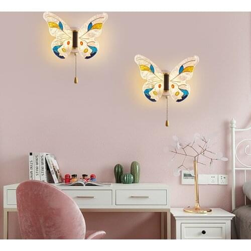 Nordic Creative Childrens Room LED Butterfly Wall Lamp Modern Minimalist Staircase Walkway Background Wall Decoration Lamps