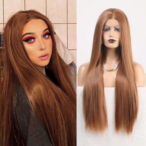 RONGDUOYI High Temperature Fiber Silky Straight Wig Synthetic Lace Front Wigs For Women Long Glueless Lace Wigs Cosplay Wig