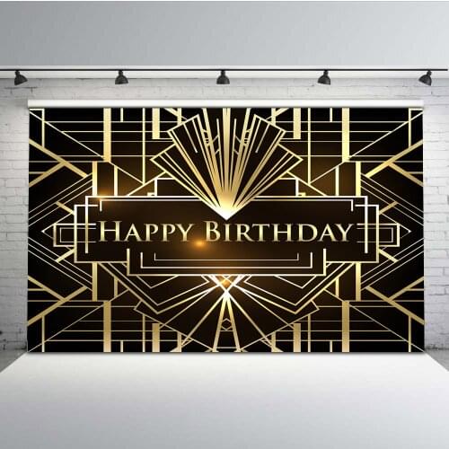 Mehofoto Happy Birthday Party Photography Backdrops Gold and Black Senior Prom Background Photo Booth Studio G-644