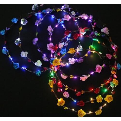 Fashion Hawaii Garland Flashing LED Flower Wreath For Women Girls Party Wedding Supplies LX1785