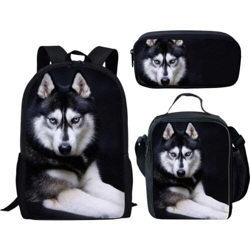 Fashion Husky 3D Print Cute School Bags Kids Backpack for Girls Boys Teen Book Bag 3PCS/SET Children Mochila Schoolbag Bookbag
