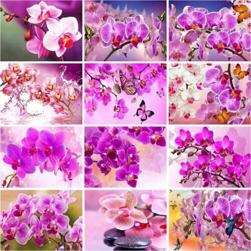 MomoArt Diamond Painting Orchid Cross Stitch Kits 5D DIY Diamond Embroidery Spring Mosaic Flower Wall Art Pictures Rhinestones