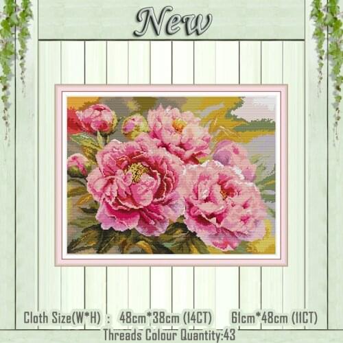 Beautiful pink peony flower decor painting counted print on the canvas DMC 11CT 14CT kit Cross Stitch embroidery needlework Sets