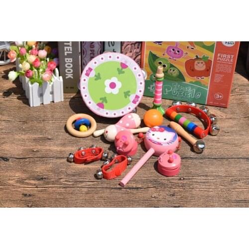 13 pcs set musical instruments wooden toys for babies teach music percussion drums bells including cabinet children