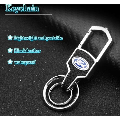 New Fashion Metal Car Leather Upturned Fur Keychain Shape Keychain Key Ring For Ford Fiesta EcoSport Escort Focus 1 2 3 mk2 mk3