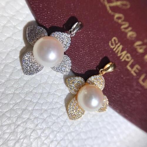 Flower Design 925 Sterling Silver Pendant Base Settings Mountings Findings Parts for Pearl Crystal Jade Agate 5pcs/lot