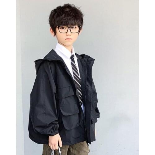 Boys' Cargo Coat 2021 Autumn Clothes New Korean Handsome Solid Color Pocket Jacket Childrens Wear Kids Clothes Boys 4 To 8
