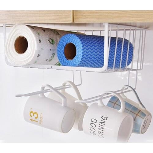 Kitchen Cabinet Hanging Basket Towel Paper Holder Rack Clapboard Organizer Shelf For Cupboard Under Shelf Organizer Storage Rack