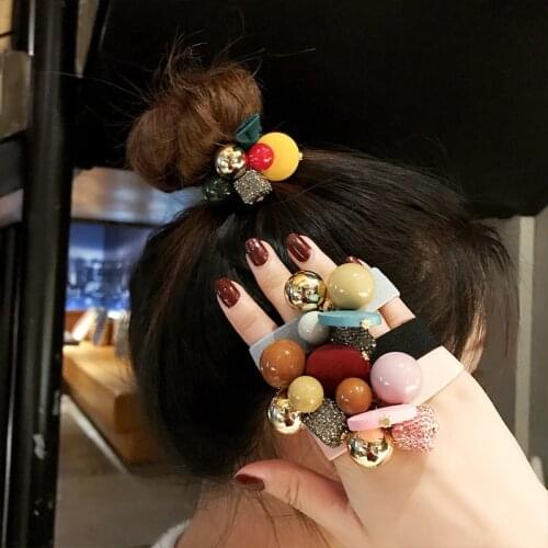 Women Korean Simple Big Acrylic Round Ball Girl Elastic Hair Rubber Rings Bands Rope Geometric Ponytail Accessories Headwear