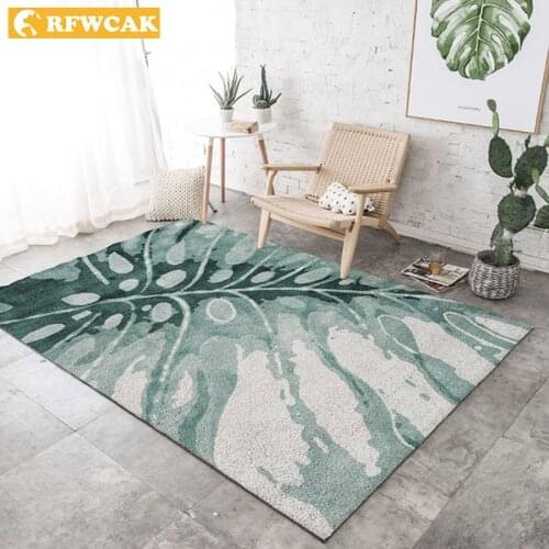 RFWCAK Green Leaf Anti-slip Carpet Hallway Doormat Pad Living Room Kids Tapete Kilim Mat Children Bedroom Rug Decoration Home
