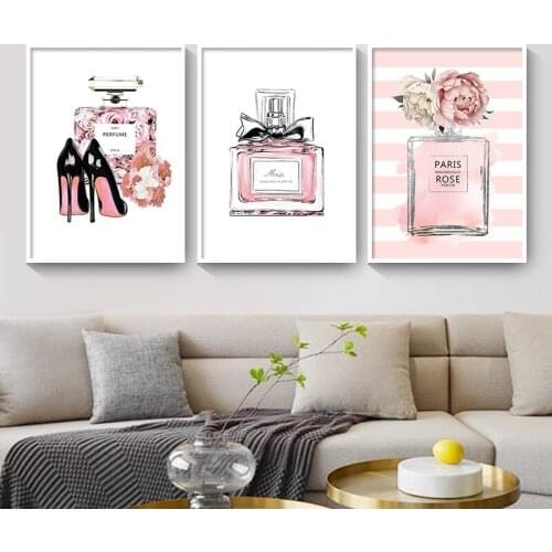 Nordic Abstract Canvas Paintings Vogue Posters Perfume Pink Wall Art Prints Fashion Wall Pictures For Living Room Decor Unframed