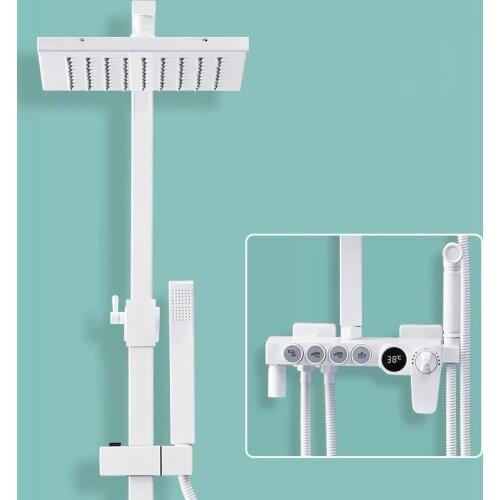 White Thermostatic Digital Display Shower Faucet Water Flow Power Generation Bathroom Shower Faucet Bidet Faucet Shower Mixer