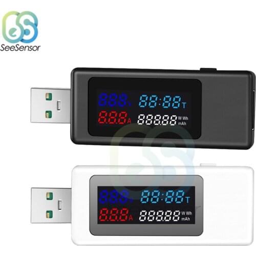 USB Tester DC Power Meter Digital Voltmeter 4-30V Volt Meter Time Display Power Bank Wattmeter Current Voltage Tester Detector