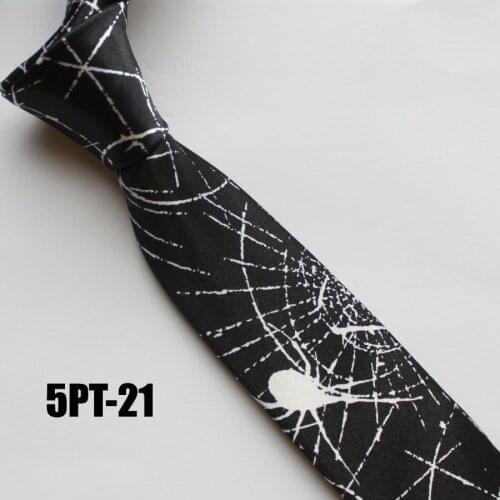 5cm Young Men Narrow Tie Fashion Printed Necktie Black with White Spider Net