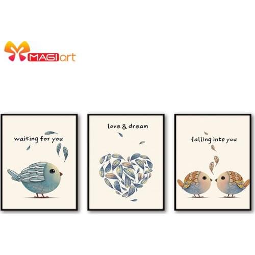 Cross stitch kits Embroidery needlework sets 11CT water soluble canvas patterns 14CT Cartoon style love bird -NCMC056