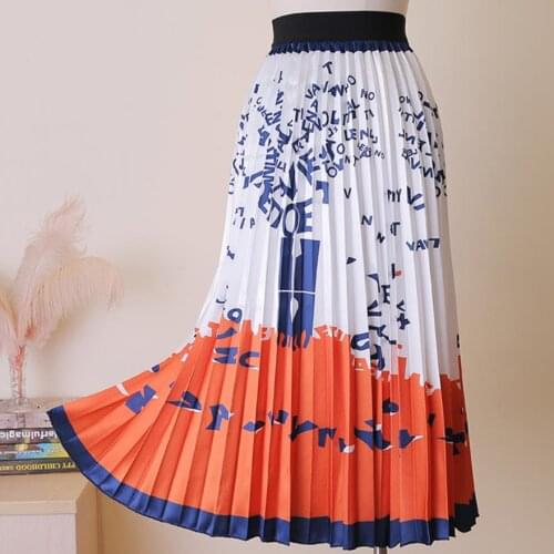 Womens Ankle-Length pleated skirt Fashion Girls Summer Printed Cartoon Casual