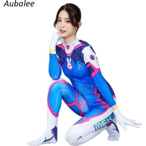 D va Cosplay Costume Women Gilrs Spandex Halloween Party Zentai Bodysuit Adult Child Game D.va Digital Print Jumpsuit