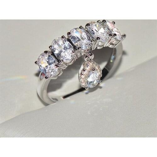 2020 New Arrival Sparkling Jewelry 925 Sterling Silver Oval Cut White AAAAA Cubic Zircon Water Drop Women Wedding Band Ring Gift