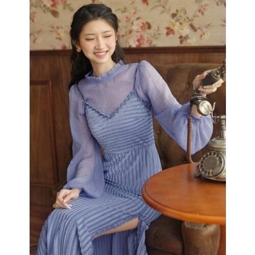 2021 new fashion womens clothing Spaghetti Strap V-Neck Vintage dresses woman dress Two-piece suit