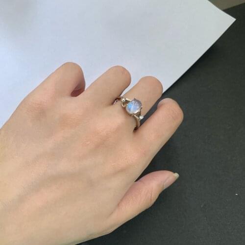 1pcs 925 silver moonstone smooth-surface ring Size20