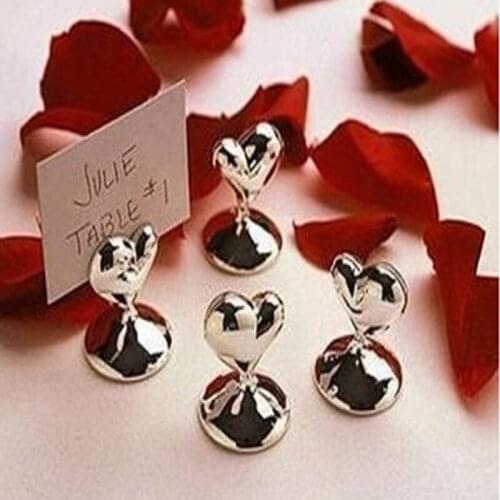 100pcs/lot Wedding favors Table decoration Silver Heart Design Chrome Place Card Holders Bachelorette favors