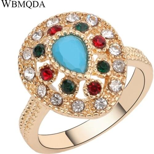 2018 Cheap Turkish Jewelry Vintage Blue Water Drops Rings For Women Color Gold Engagement Wedding Ring