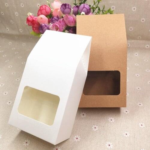30pcs Brown/white Paper handmade candy bags Paper brown stand up window gift boxes for wedding/Gift/Jewelry/Food Packing Bags