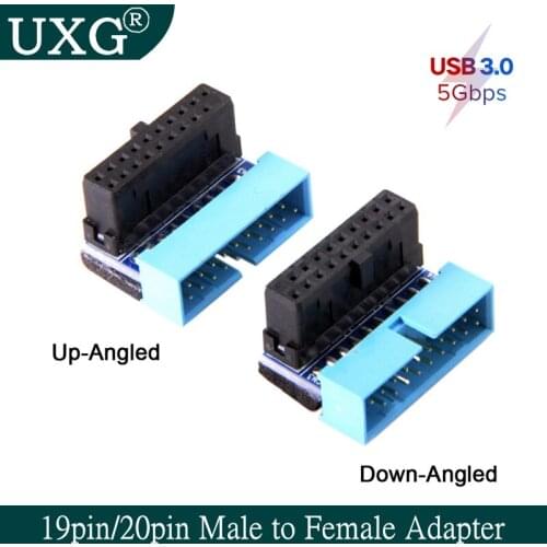 1PC USB 3.0 20pin 19pin Male To Female Extension Adapter Up Down Angled 90 Degree For Motherboard Mainboard 5Gbps