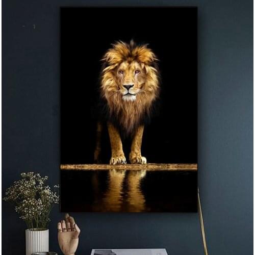 African Wild Lions Diamond Painting Black And Gold Animals Cross Stitch Diy 5D Embroidery Mosaic Home Decor GG4910