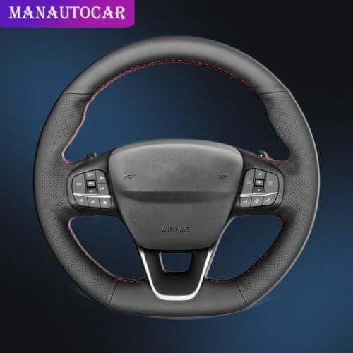 Car Braid On The Steering Wheel Cover for Ford Focus ST-Line 2018-2019 Focus ST 2019-2020 Fiesta ST Interior Auto Covers Styling