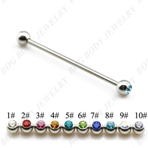 BOG-Double Gem Straight Ear Industrial Project Barbells Bar Barbell Body Piercing Jewelry