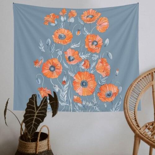 Botanical Flower Tapestry Wall Hanging Daisy Poppies Floral Hippie Bohemian Tapestries Colorful Psychedelic INS Home Decor