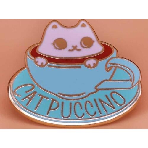 Catpuccino enamel pin coffee cat brooch cappuccino cup badge coffee addict pins cute animal jewelry caffeine lover gift