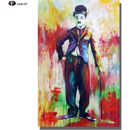CHENFART Canvas Painting Charles Chaplin Portrait Posters and Prints Oil Picture for Living Room Home Decor
