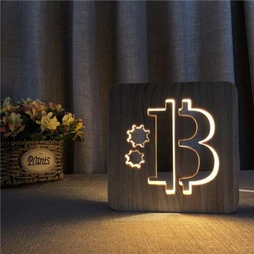 Wood bitcoin Sculpture 3D Illusion Luminaria Statue Home Decorative Craft Classical bitcoin Art Collection Sculpture decoration