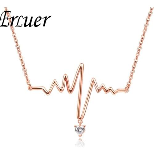 ERLUER pendants necklaces for women Romantic Rose Gold Valentines Day Cardiogram Jewelry Girl crystal Zircon necklace jewellery