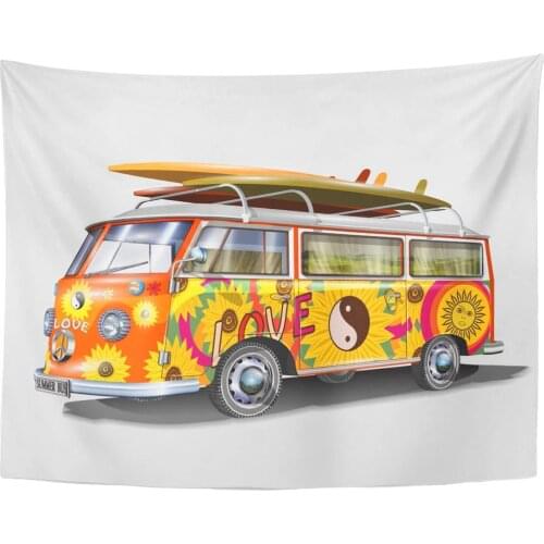 Tapestry Van Retro Bus with Surf Boards Car Love Tapestries Wall Hanging for Living Room Bedroom Dorm