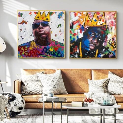 Graffiti Art Biggle With Crown Figure Painitng on Canvas Wall Picture For Bedroom Decor Modern Big Poppa Poster Prints Cuadros